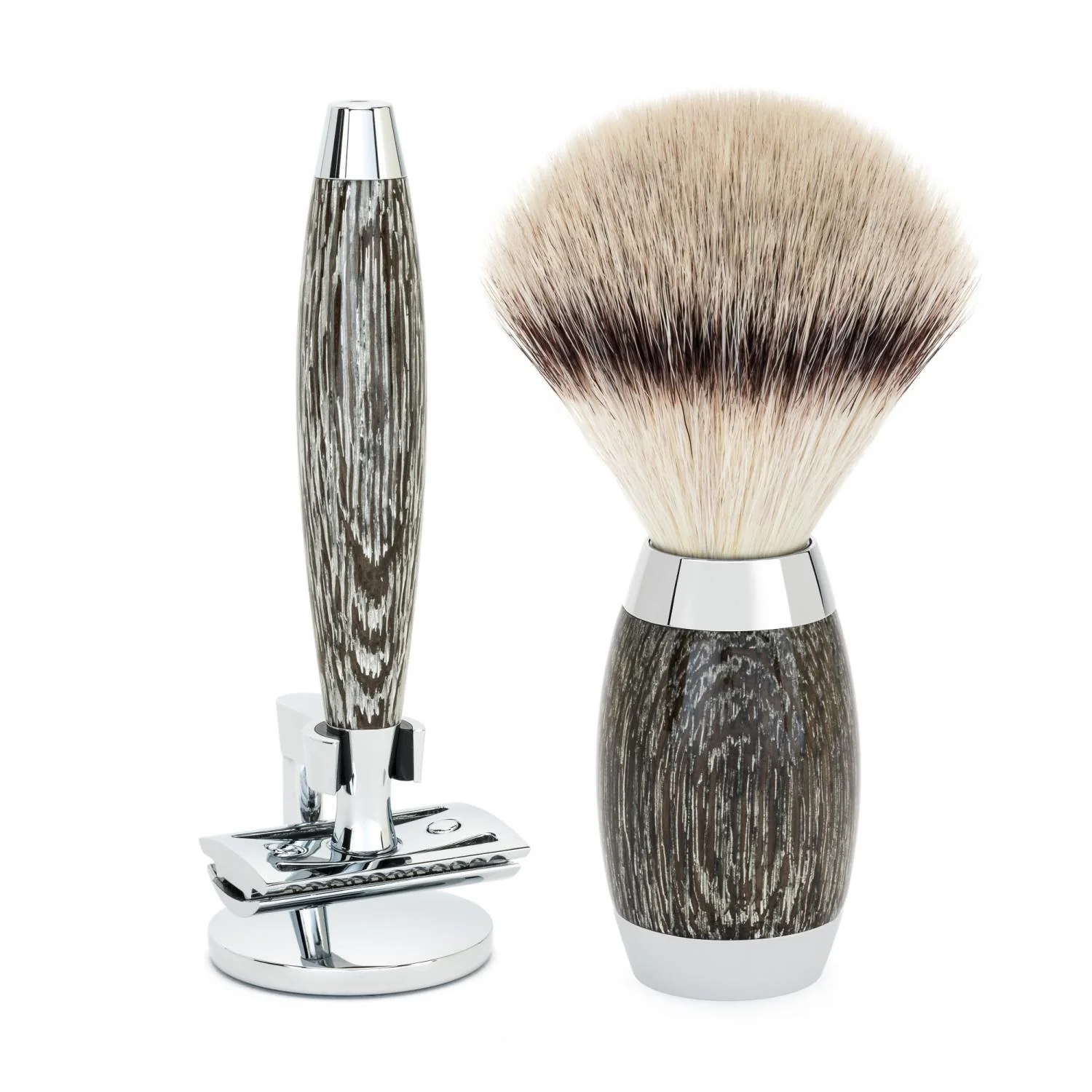 MÜHLE EDITION 3 Pc. Shaving Set, Silvertip Fibre® Brush & Safety Razor, Ancient Oak & Silver