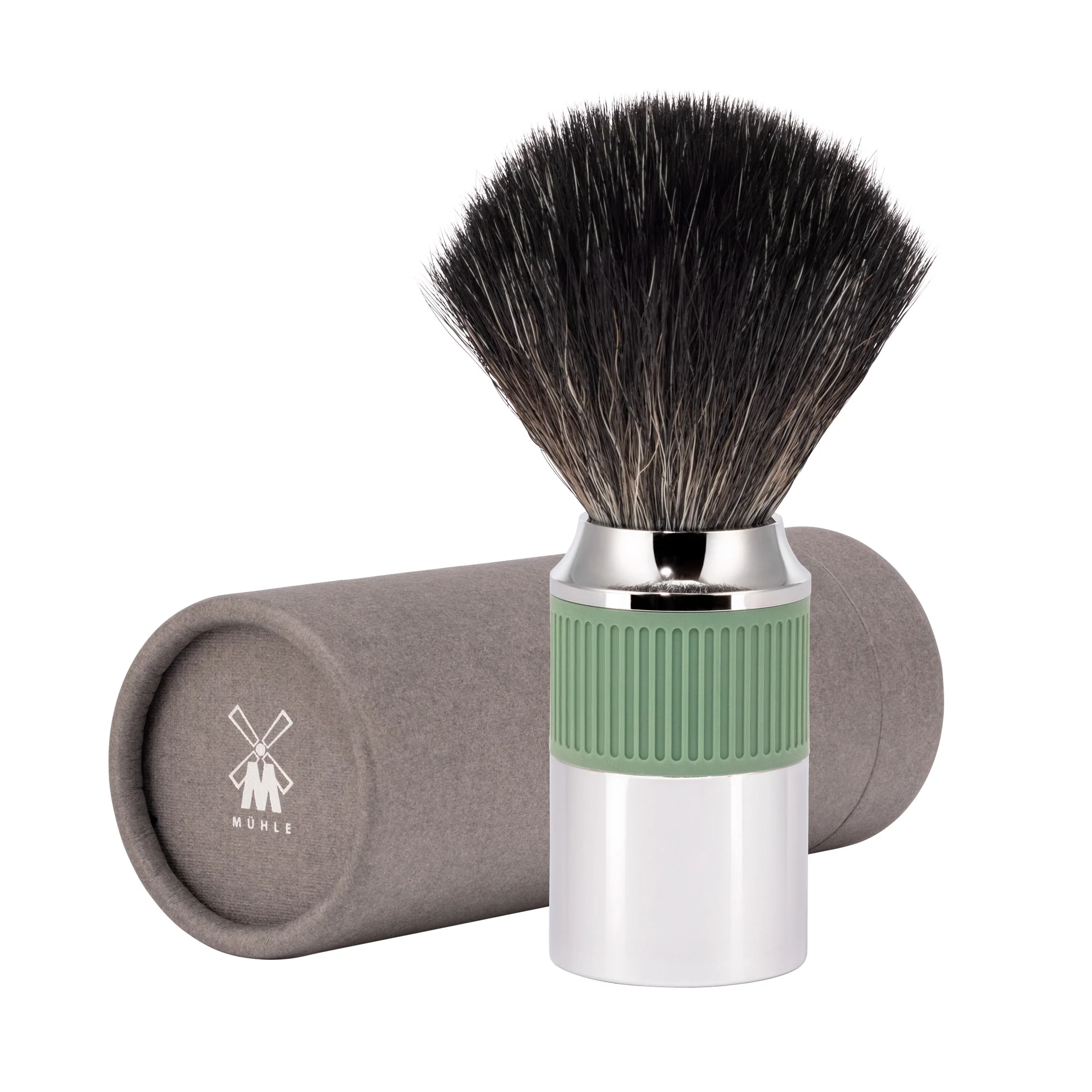 MÜHLE NEO Shaving Brush, Black Fibre, Salvia Green - Image 3