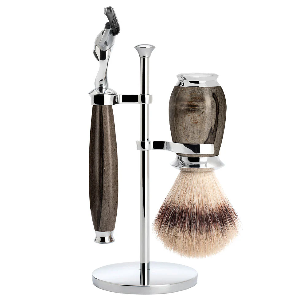 MÜHLE PURIST 3 Pc. Shaving Set, Silvertip Fibre® Brush & Gillette® Fusion™ Razor, Grained Beech