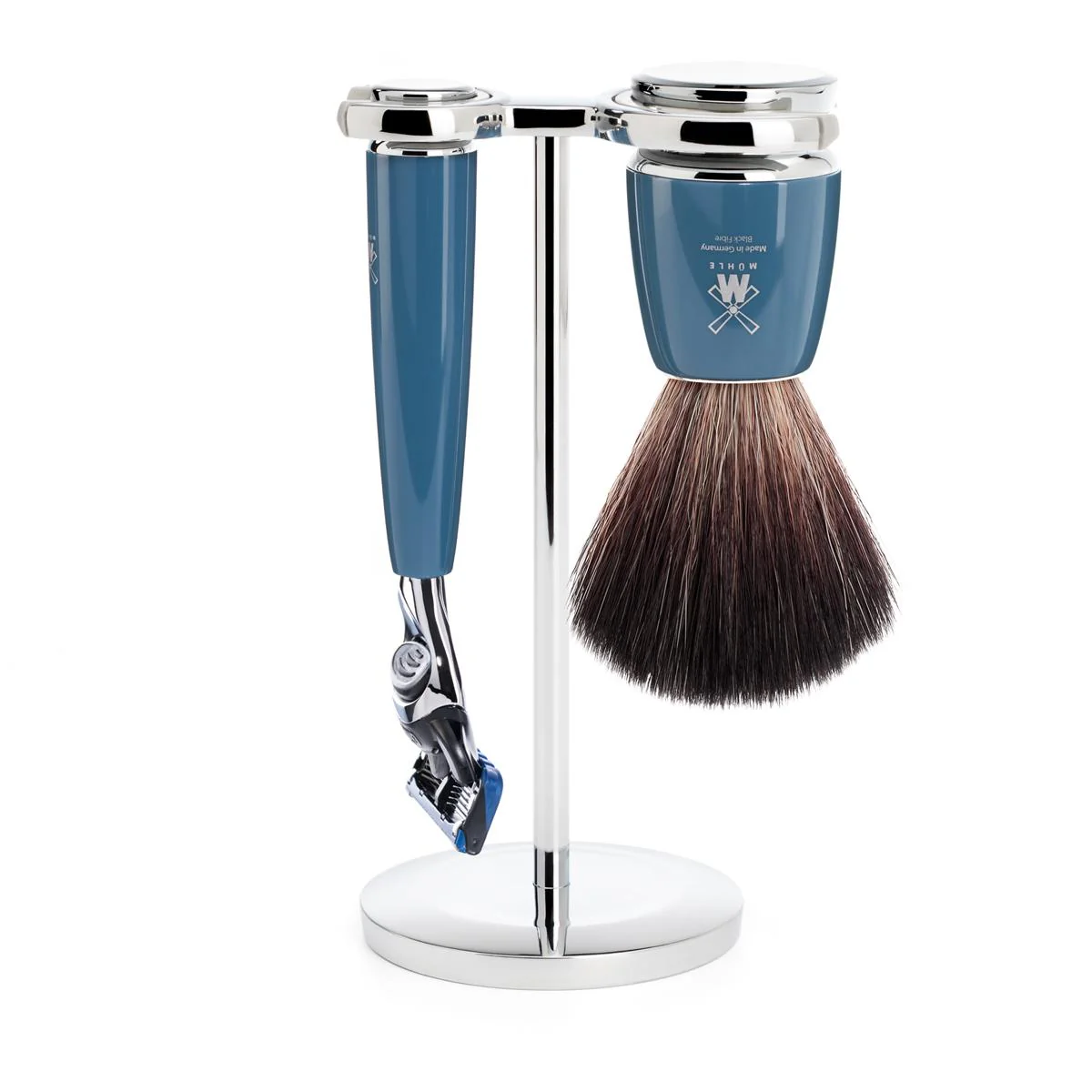MÜHLE RYTMO 3 Pc. Shaving Set, Black Fibre Brush & Gillette® Fusion™ Razor, Petrol
