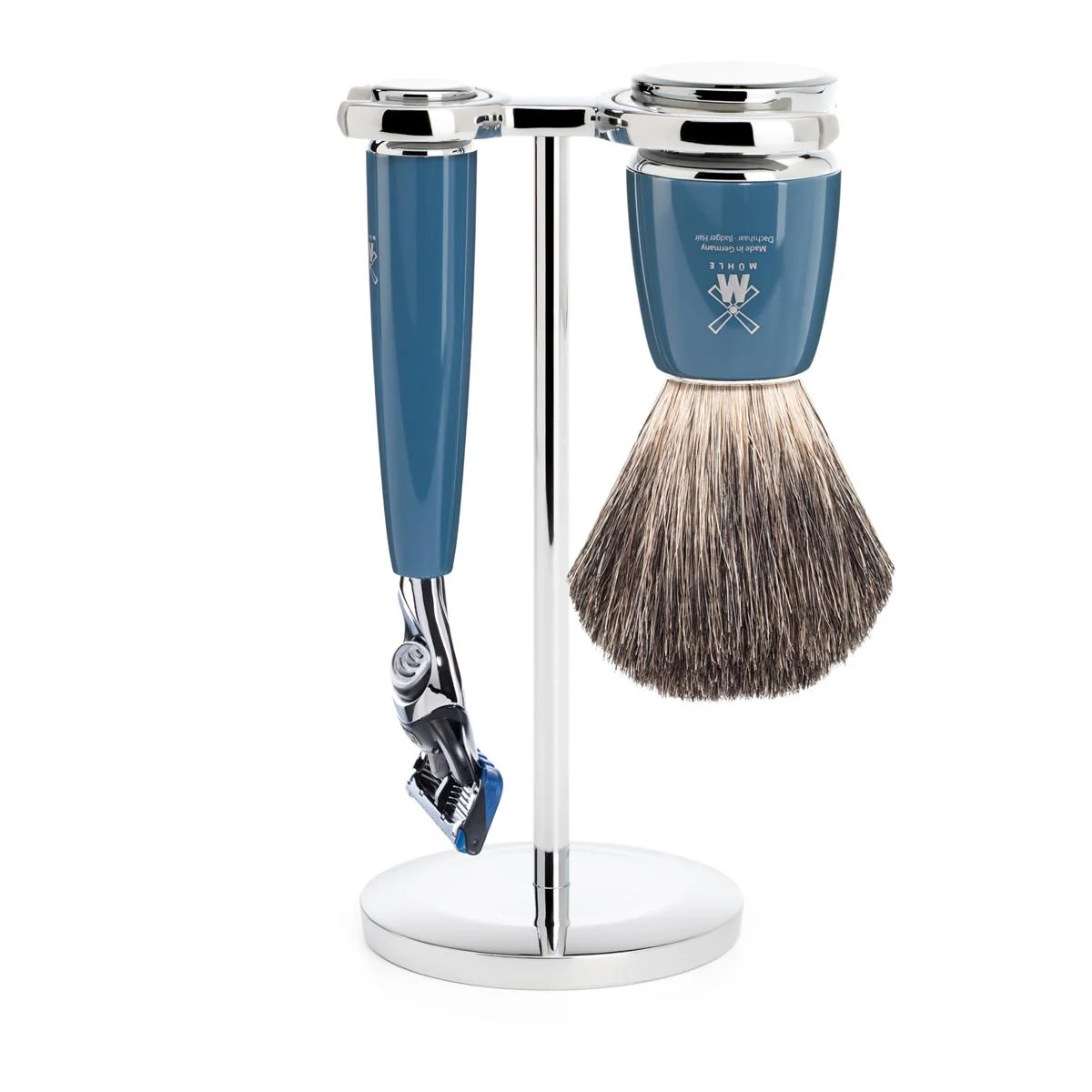 MÜHLE RYTMO 3 Pc. Shaving Set, Pure Badger Brush & Gillette® Fusion™ Razor, Petrol