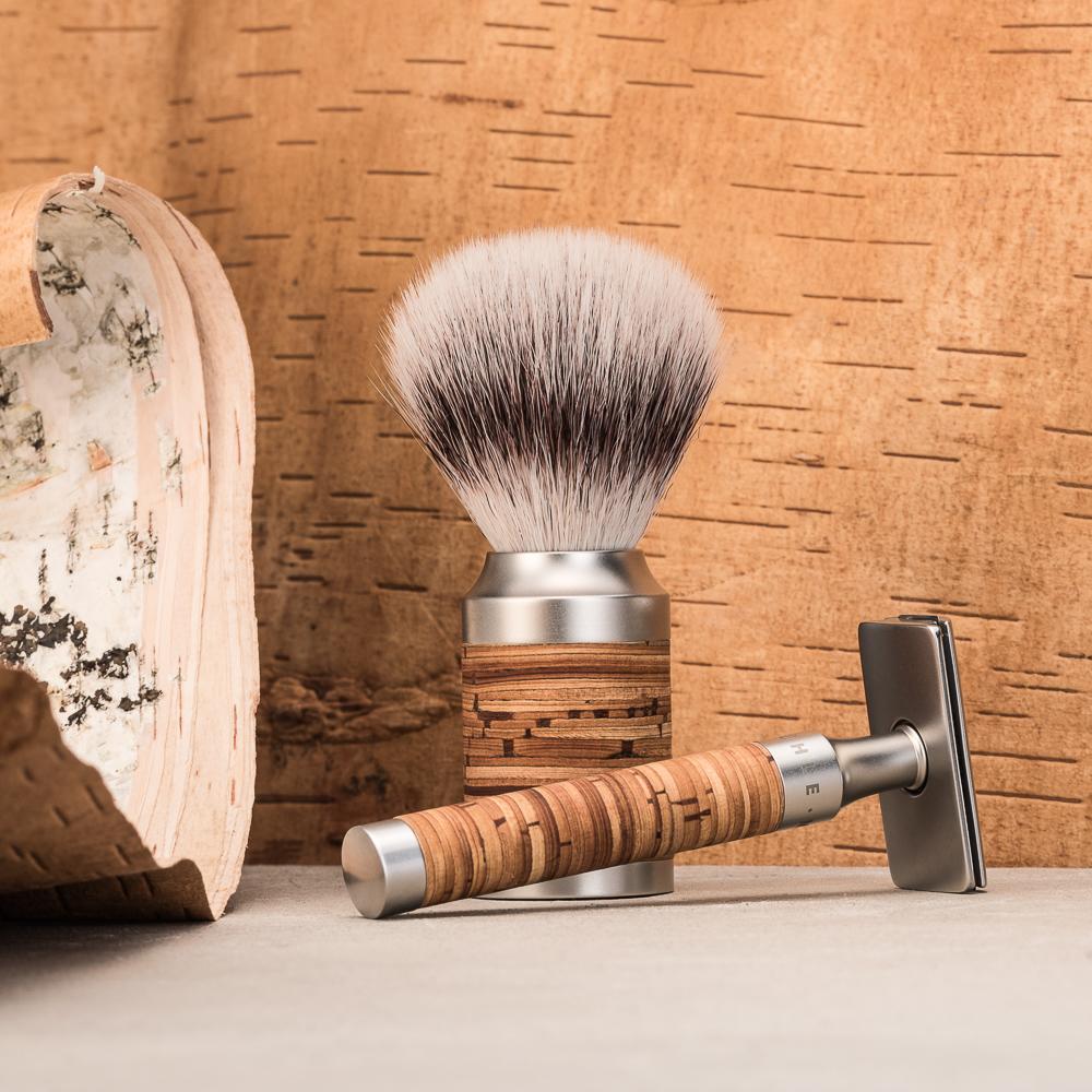 MÜHLE ROCCA 3 Pc. Shaving Set, Silvertip Fibre® Brush & Safety Razor, Stainless Steel, Birch Bark - Image 5