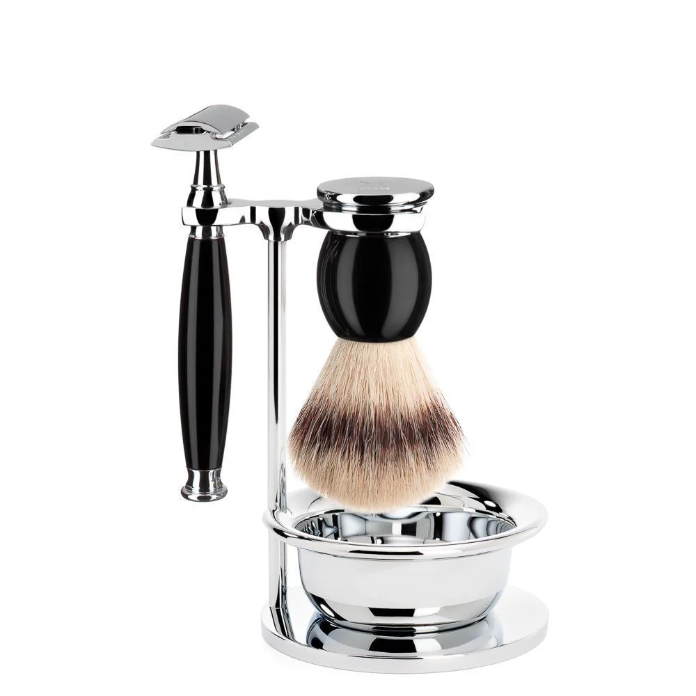 MÜHLE SOPHIST 4 Pc. Shaving Set, Silvertip Fibre® Brush & Safety Razor, Black