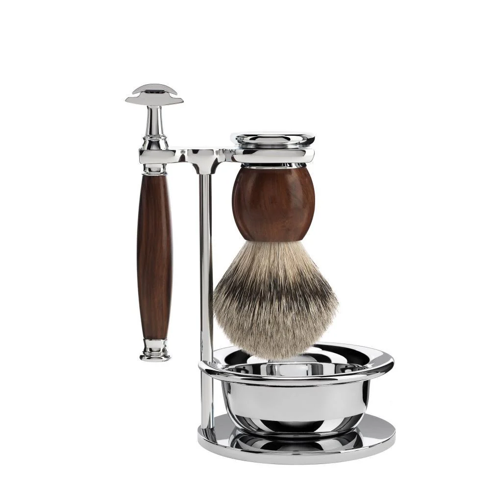 MÜHLE SOPHIST 4 Pc. Shaving Set, Silvertip Badger Brush & Safety Razor, Ironwood