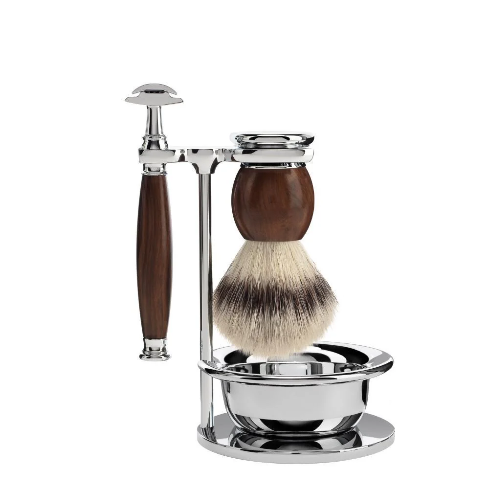 MÜHLE SOPHIST 4 Pc. Shaving Set, Silvertip Fibre® Brush & Safety Razor, Ironwood