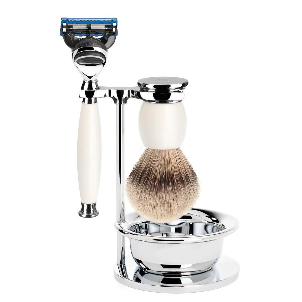 MÜHLE SOPHIST 4 Pc. Shaving Set, Silvertip Badger Brush & Gillette® Fusion™ Razor, Porcelain