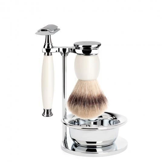 MÜHLE SOPHIST 4 Pc. Shaving Set, Silvertip Fibre® Brush & Safety Razor, Porcelain