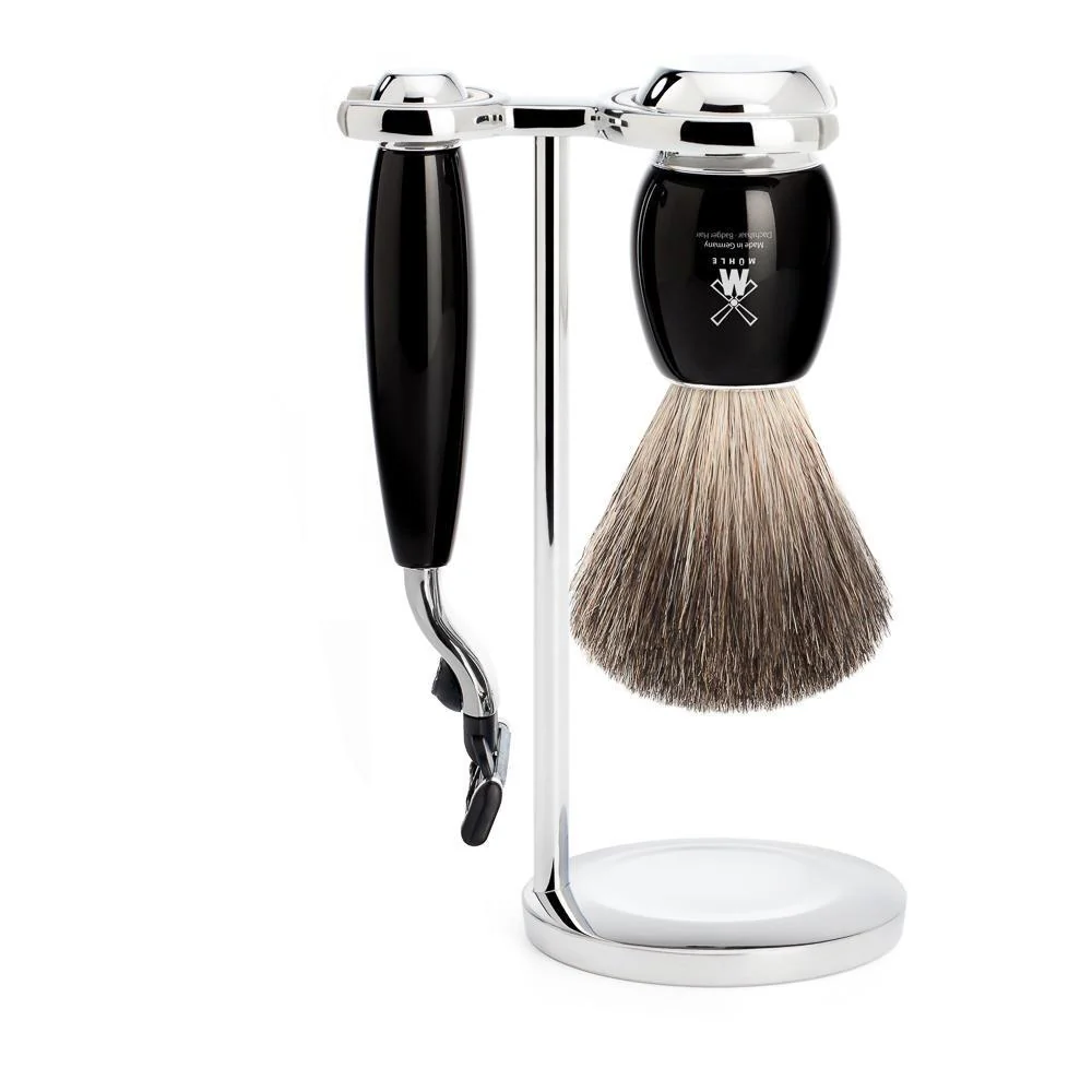 MÜHLE VIVO 3 Pc. Shaving Set, Pure Badger Brush & Gillette® Mach3® Razor, Black