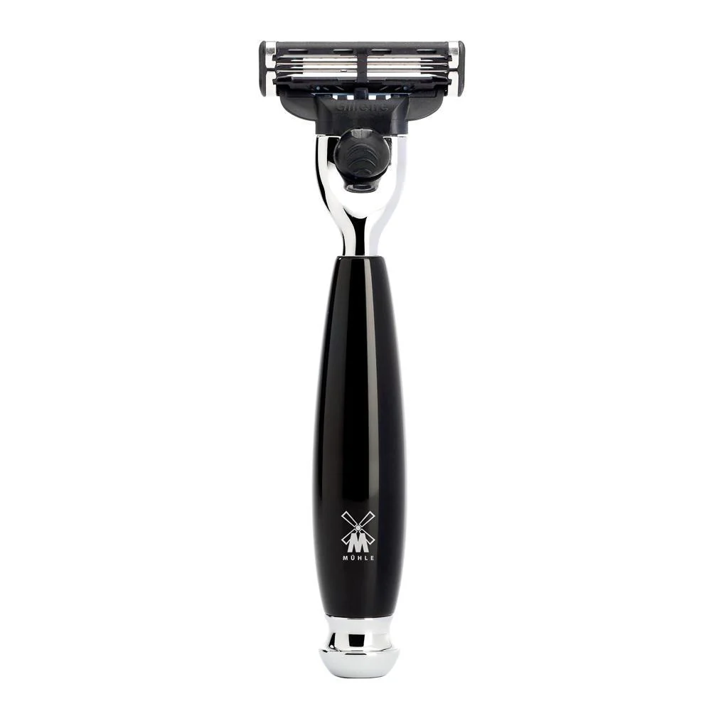 MÜHLE VIVO 3 Pc. Shaving Set, Pure Badger Brush & Gillette® Mach3® Razor, Black - Image 2