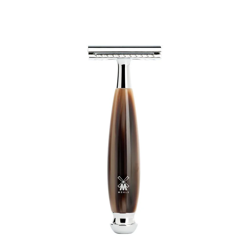 MÜHLE VIVO 3 Pc. Shaving Set, Pure Badger Brush & Safety Razor, Horn Brown - Image 2
