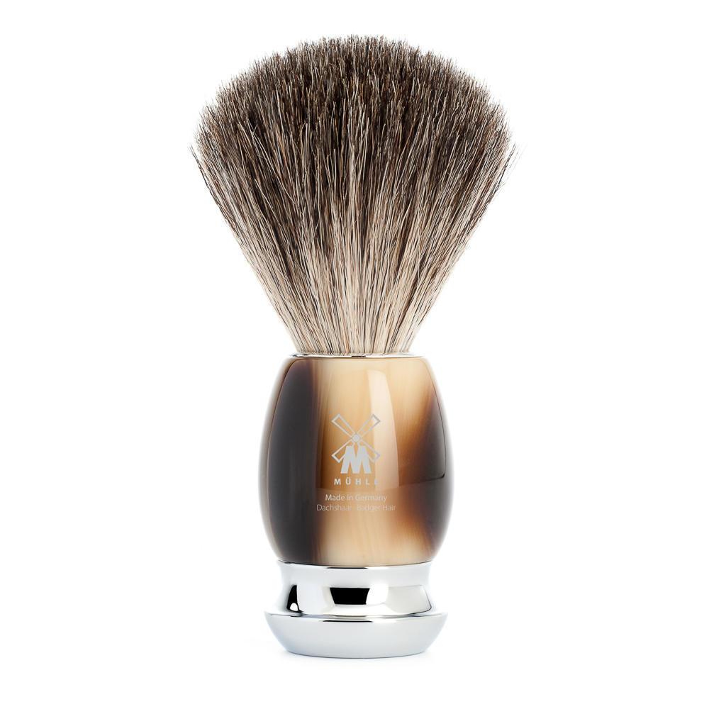 MÜHLE VIVO 4 Pc. Shaving Set, Pure Badger Brush & Safety Razor, Horn Brown - Image 3
